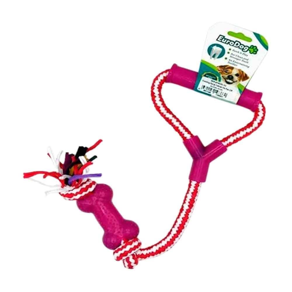 EuroDog Köpek Oyuncağı Tutmalı Diş Kaşıyıcılı Çift Düğümlü Kırmızı 40 Cm